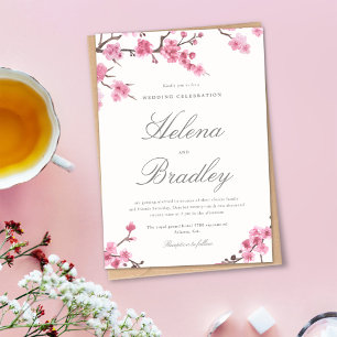 Cherry Blossom Bloom   Pink Wedding Invitation