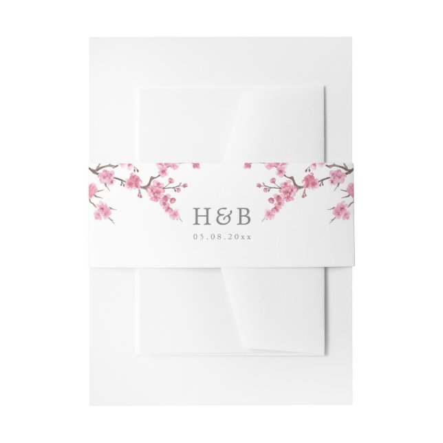 Cherry Blossom Bloom | White Monogram Invitation Belly Band (Front Example)