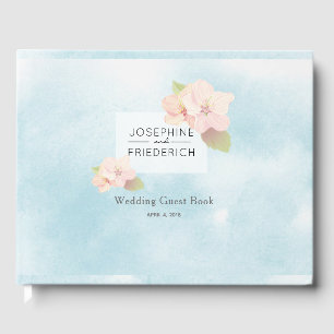 Cherry Blossom Blue Watercolor Wedding Guest Book