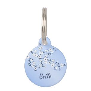 Cherry Blossom Blue White Personalise Pet Tag