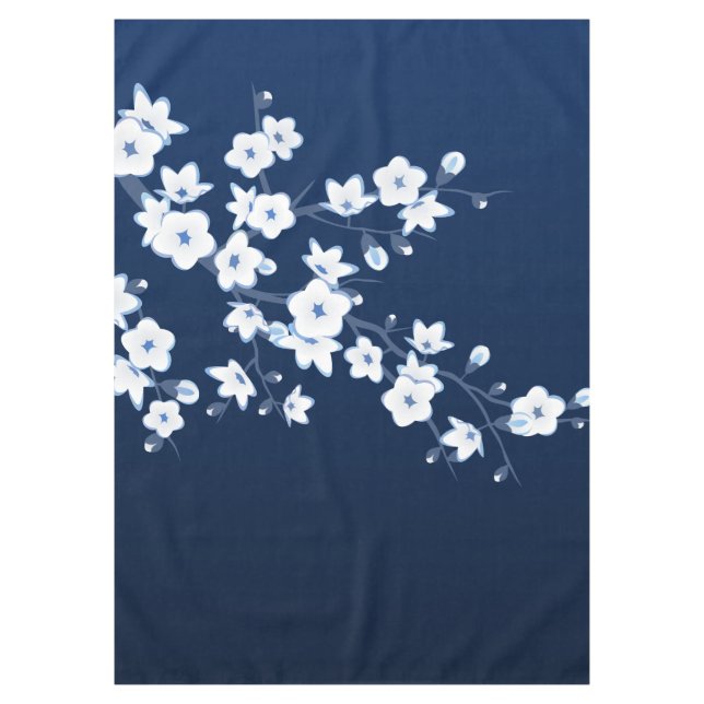 Cherry Blossom Blue White Tablecloth (Front)