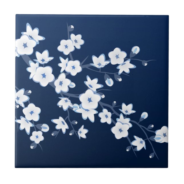 Cherry Blossom Blue White Tile (Front)
