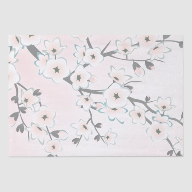 Cherry Blossom Blush Mint Chic Tissue Paper (Front)