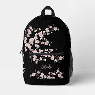Cherry Blossom Blush Pink Black Monogram Printed Backpack