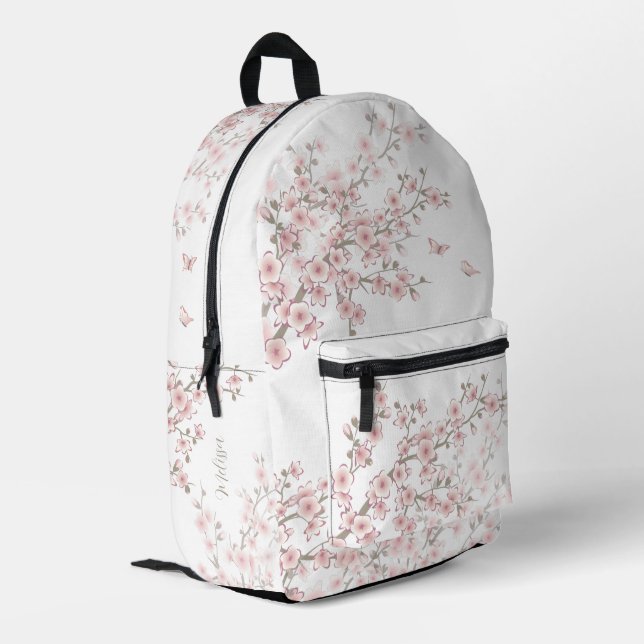 Cherry Blossom Blush Pink Monogram Printed Backpack (Back Corner Left)