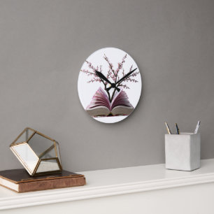 Cherry Blossom Book Art Wall Clock – 10" Round