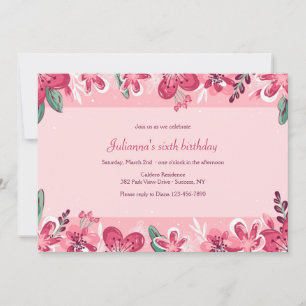 Cherry Blossom Borders Birthday Party Invitation