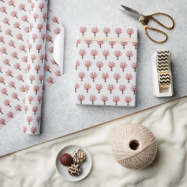 Cherry Blossom Bouquet Pattern on Light Grey Wrapping Paper (Crafts)