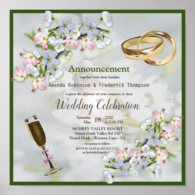 Cherry Blossom Bouquet Wedding Poster (Front)