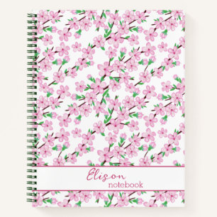 Cherry blossom branch, girly pink design notebook