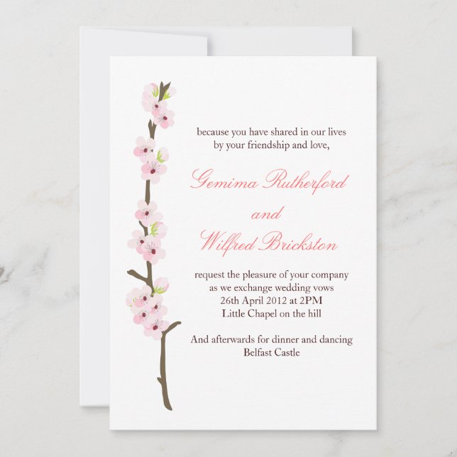 Cherry Blossom Branch Invitation (White) (Front)