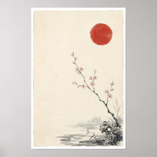 Cherry Blossom Branch Poster Japanese Ink Wash