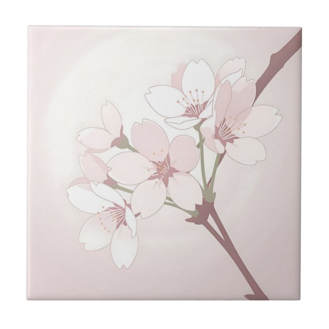 Cherry Blossom Branch Soft Minimalist Japanese  Tile (Front)