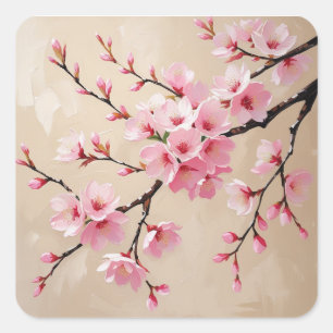 Cherry Blossom Branches Art – Elegant Pink Sakura  Square Sticker