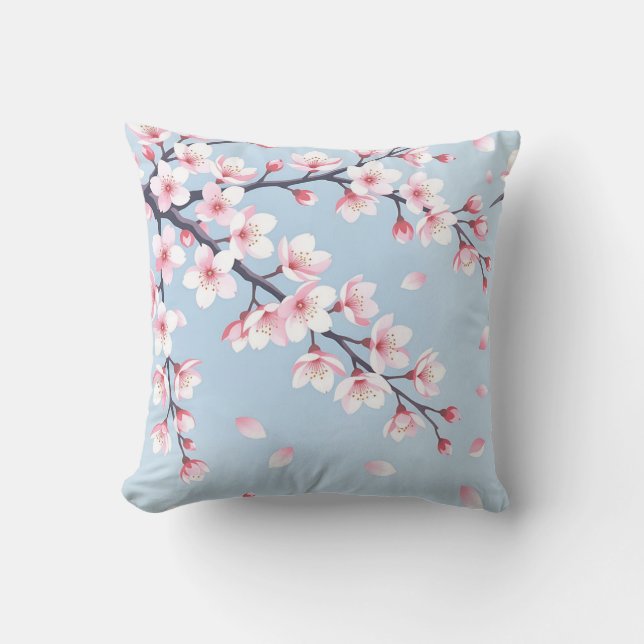 Cherry Blossom Branches Serene Pattern Cushion (Front)