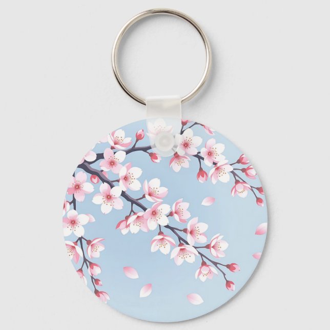 Cherry Blossom Branches Serene Pattern Key Ring (Front)