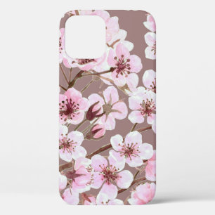 Cherry Blossom Branches Watercolor Pattern iPhone 12 Case