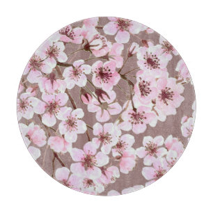 Cherry Blossom Branches Watercolor Pattern Cutting Board