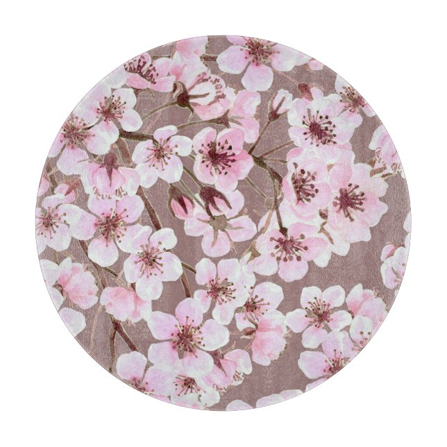 Cherry Blossom Branches Watercolor Pattern Cutting Board (Front)