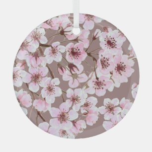 Cherry Blossom Branches Watercolor Pattern Glass Tree Decoration