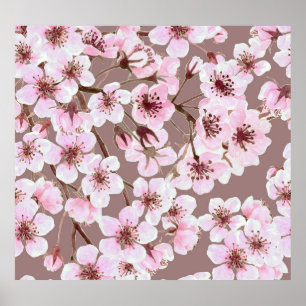 Cherry Blossom Branches Watercolor Pattern Poster