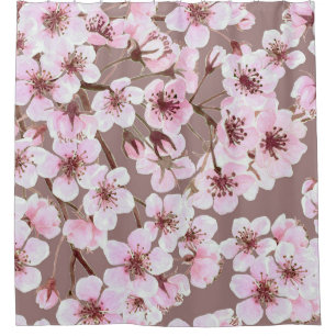 Cherry Blossom Branches Watercolor Pattern Shower Curtain