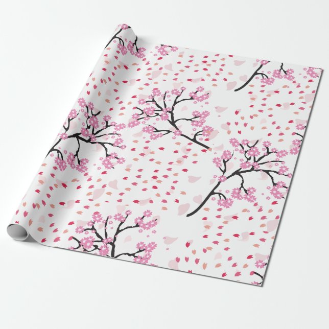 Cherry Blossom Breeze Wrapping Paper (Unrolled)