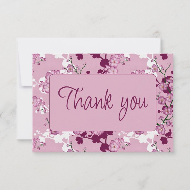 Cherry Blossom Bridal Shower | Elegant Pink Floral Thank You Card (Front)