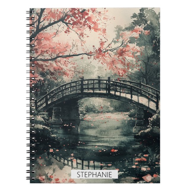 Cherry Blossom Bridge Sumi-E Landscape (1) Notebook (Front)