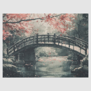 Cherry Blossom Bridge Sumi-E Landscape (1) Tissue Paper