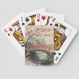Cherry Blossom Bridge Sumi-E Landscape (2) Playing Cards