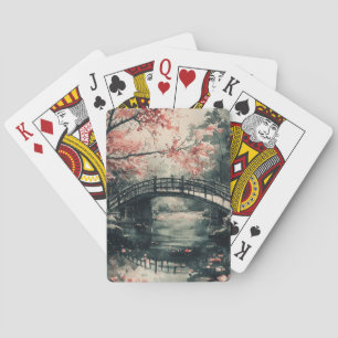 Cherry Blossom Bridge Sumi-E Landscape Playing Cards