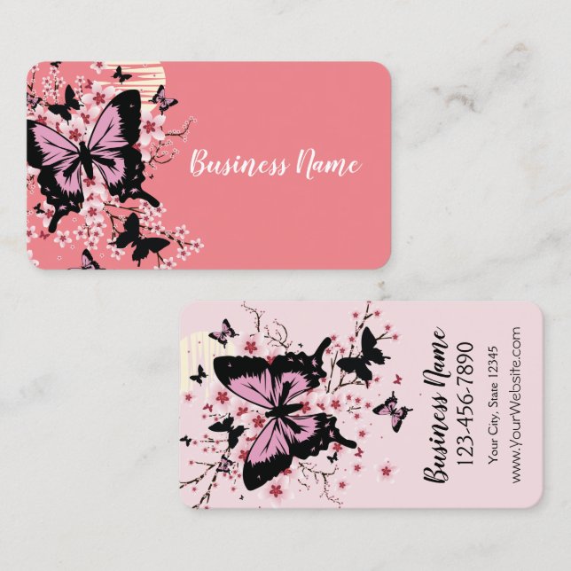Cherry Blossom Butterflies Business Card (Front/Back)
