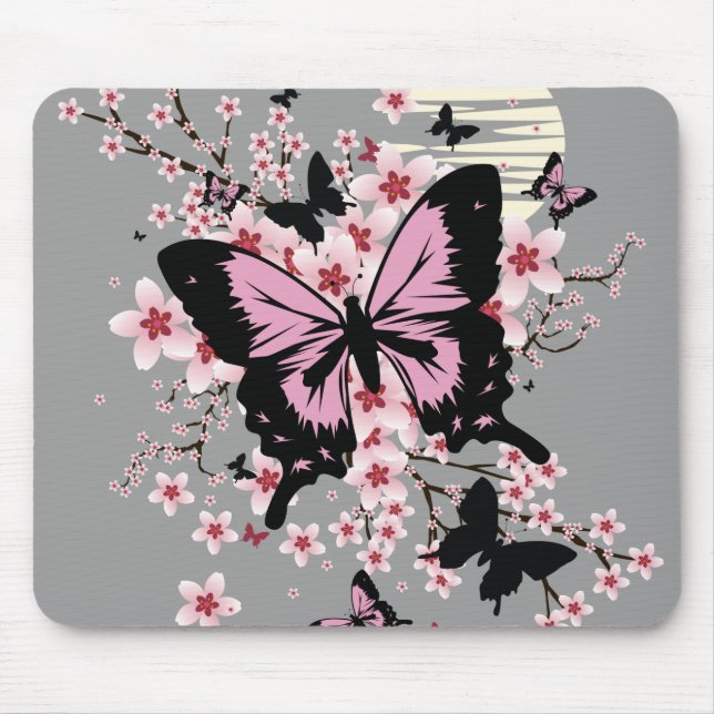 Cherry Blossom Butterflies Mouse Mat (Front)