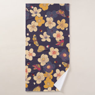 Cherry Blossom Butterfly Asian Print Bath Towel