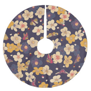 Cherry Blossom Butterfly Asian Print Brushed Polyester Tree Skirt