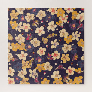 Cherry Blossom Butterfly Asian Print Jigsaw Puzzle