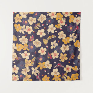 Cherry Blossom Butterfly Asian Print Tapestry