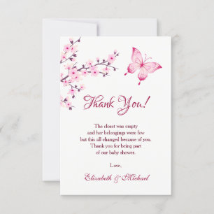 Cherry Blossom Butterfly   Baby Shower Thank You Card