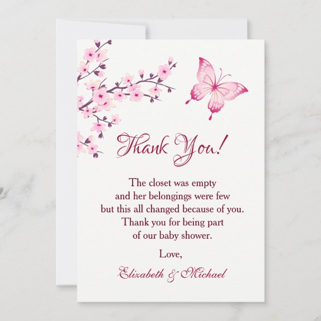 Cherry Blossom Butterfly | Baby Shower Thank You Invitation (Front)