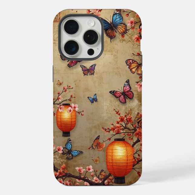 Cherry Blossom Butterfly Lantern iPhone Case (Back)