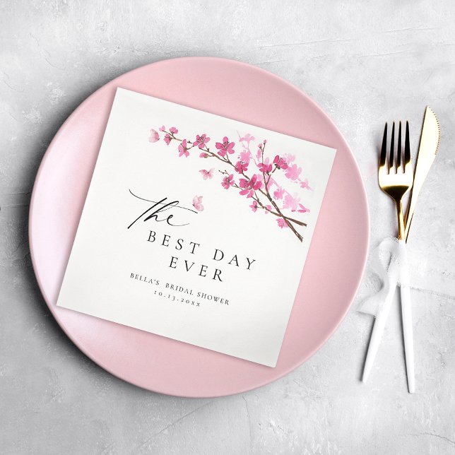Cherry Blossom Butterfly Pink Bridal Shower Napkin (Creator Uploaded)