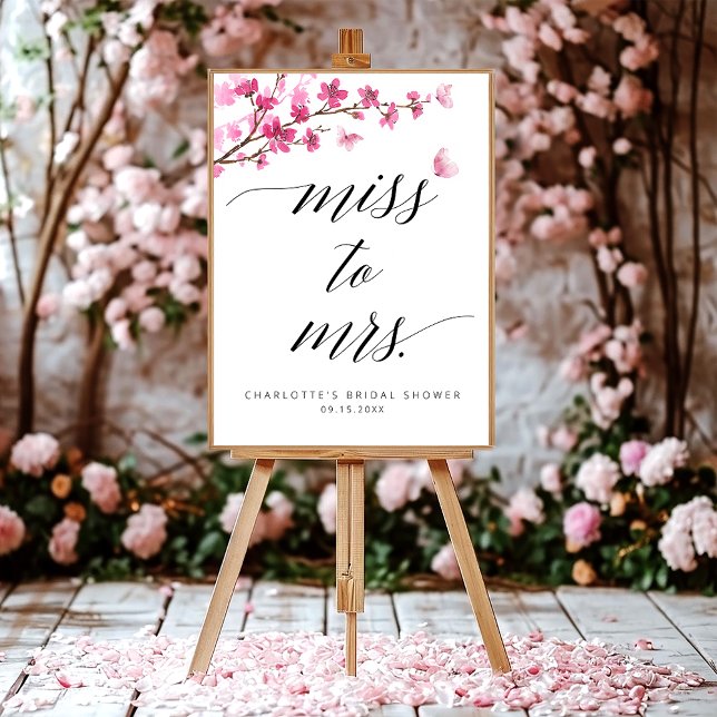 Cherry Blossom Butterfly Pink Bridal Shower Sign (Creator Uploaded)