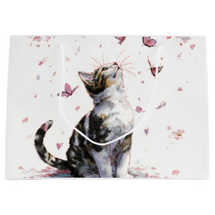 Cherry Blossom Cat and Butterflies (10) Large Gift Bag