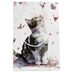 Cherry Blossom Cat and Butterflies (10) Medium Gift Bag