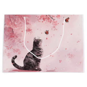 Cherry Blossom Cat and Butterflies (12) Large Gift Bag