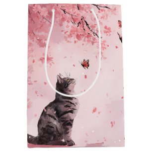 Cherry Blossom Cat and Butterflies (12) Medium Gift Bag