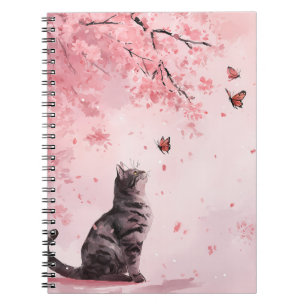 Cherry Blossom Cat and Butterflies (12) Notebook