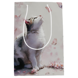 Cherry Blossom Cat and Butterflies (13) Medium Gift Bag