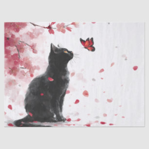 Cherry Blossom Cat and Butterflies (14) Tissue Paper
